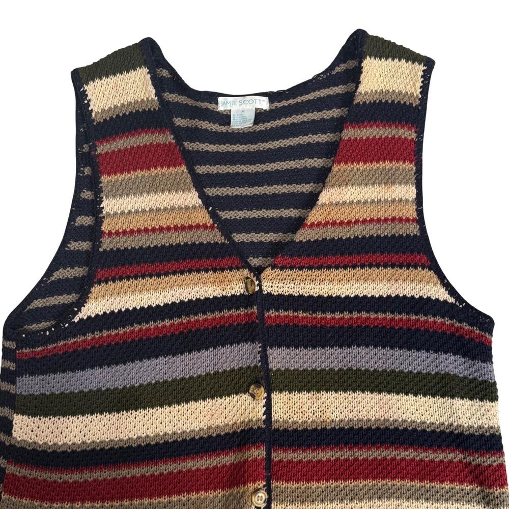 Jamie Scott Vintage 80s Striped Chunky Knit Button Down Sweater Vest Womens M